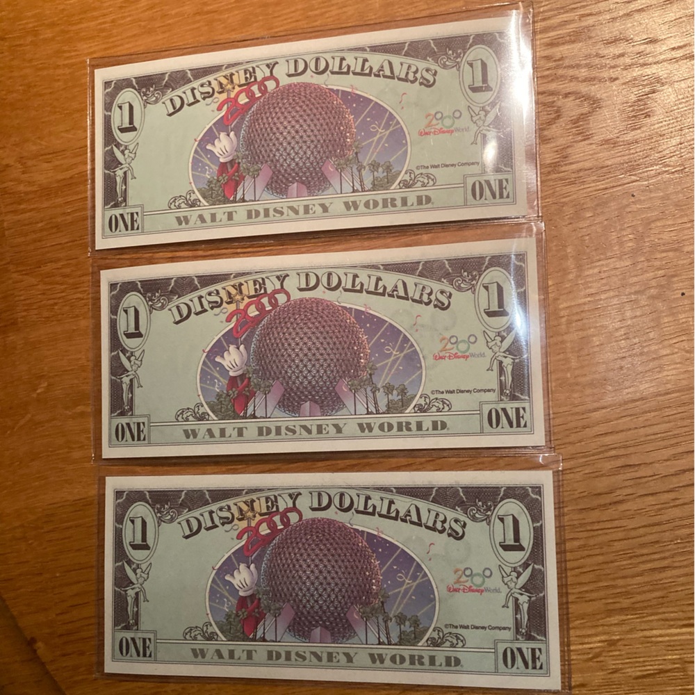 3 Consecutive Mint Disney Dollars 2000 Tuxedo $1.00 Mickey Mouse-Epcot A Series - Picture 2 of 6